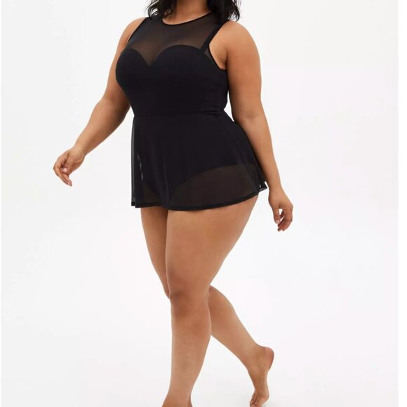 Torrid Swimsuit Underwire Short Mesh Overlay Swim Dress Brief Black Plus Size 4X - Picture 1 of 12